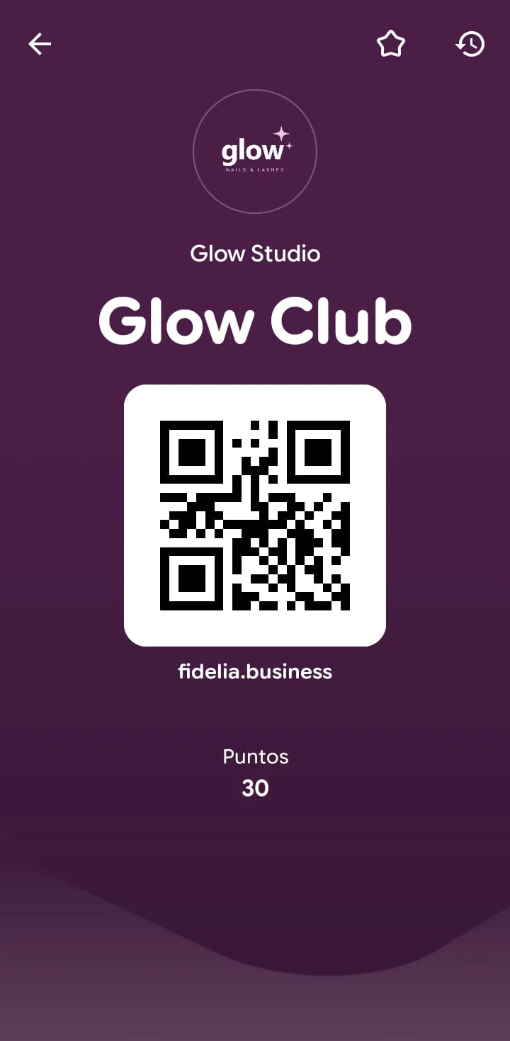 Tarjeta de puntos de Glow Studio en Google Wallet, con 30 puntos